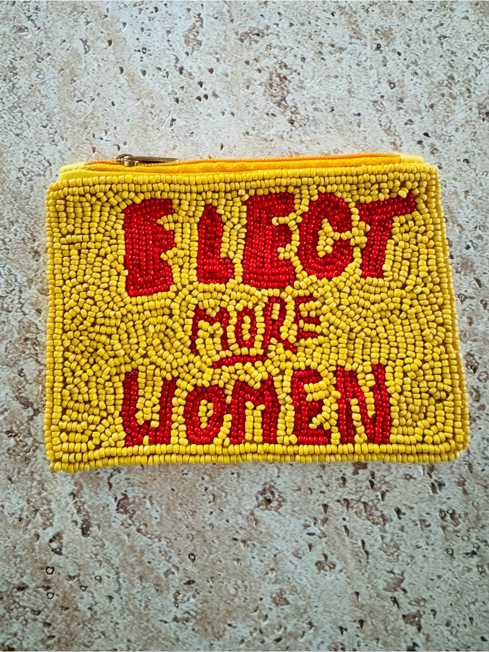 Beaded 'Elect More Women' Zip Pouch - Yellow & Red NWT